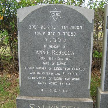 SALKINDER Annie Rebecca 1903-1965