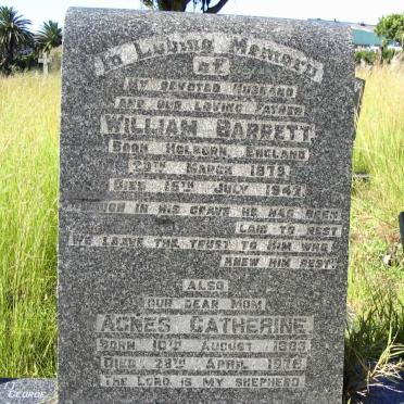 BARRETT William 1879-1942 &amp; Agnes Catherine 1883-1976