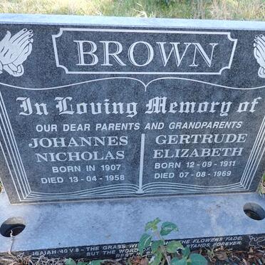 BROWN Johannes Nicholas 1907-1958 & Gertrude Elizabeth 1911-1969