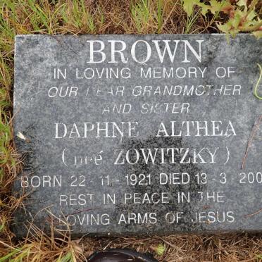 BROWN Daphne Althea nee ZOWITZKY 1921-2009