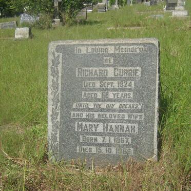 CURRIE Richard -1924 &amp; Mary Hannah 1867-1966