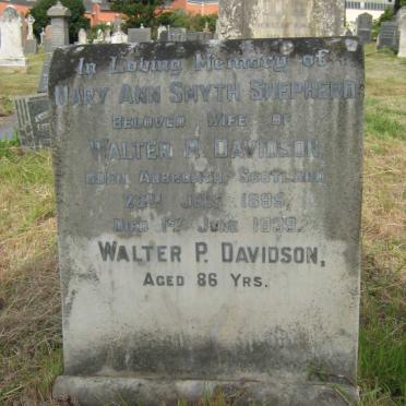 DAVIDSON Mary Ann Smyth Shepherd 1895-1939 :: DAVIDSON Walter P. -1978