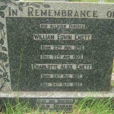 EMETT William Edwin 1890-1933 &amp; Charlotte Alice 1892-1952 :: EMETT Colin Graham -1923