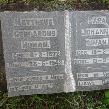 HUMAN Mattheus Gerhardus 1872-1943 &amp; Sara Johanna 1881-1959