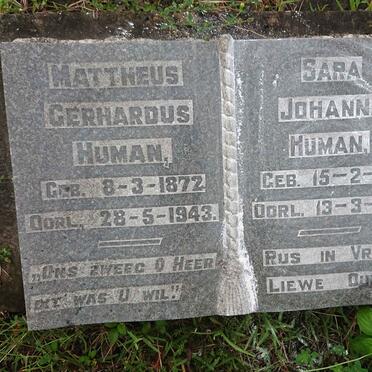 HUMAN Mattheus Gerhardus 1872-1943 &amp; Sara Johanna 1881-1959