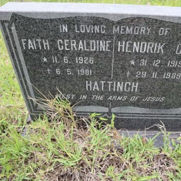 HATTINGH Hendrik Gert 1919-1989 &amp; Faith Geraldine 1926-1981
