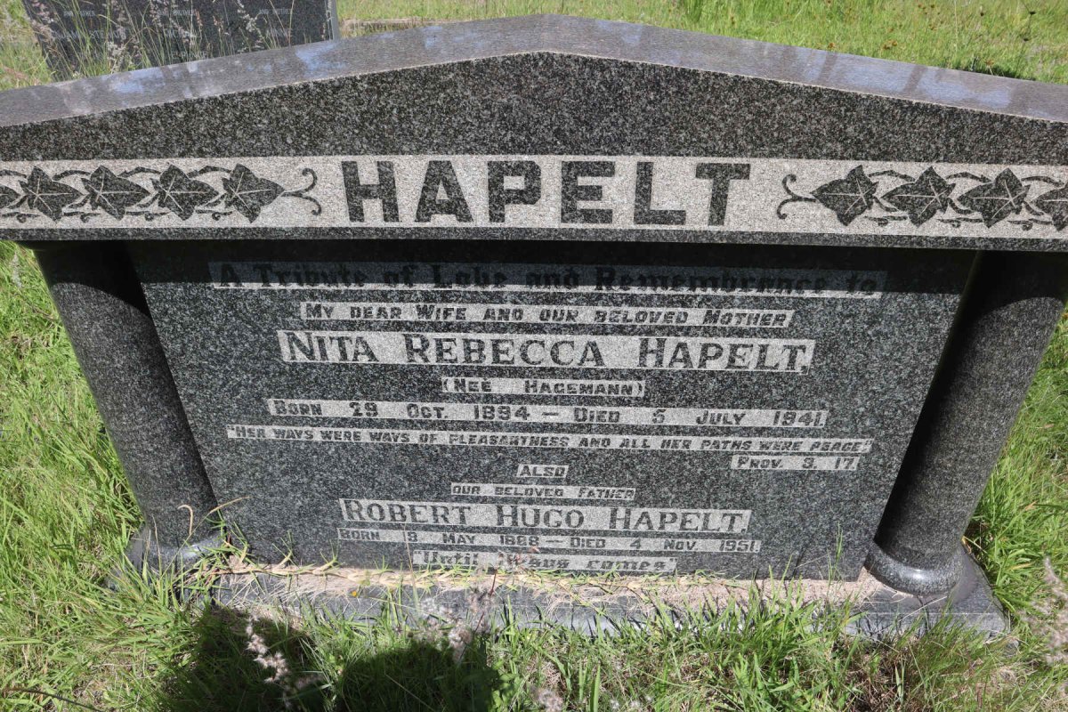 HAPELT Robert Hugo 1888-1951 &amp; Nita Rebecca HAGEMANN 1894-1941