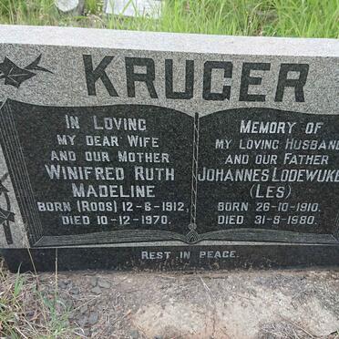 KRUGER Johannes Lodewukes 1910-1980 &amp; Winifred Ruth Madeline ROOS 1912-1970