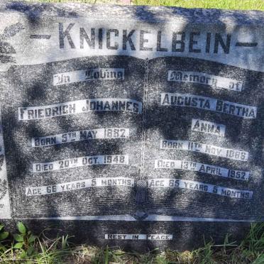 KNICKELBEIN Friedrich Johannes 1882-1948 &amp; Augusta Bertha Anna 1886-1952