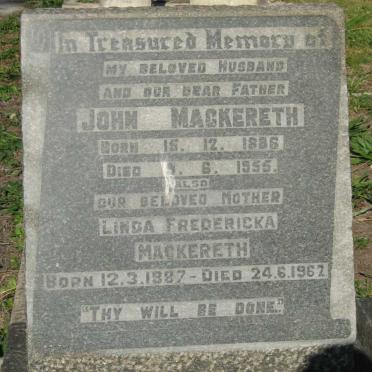 MACKERETH John 1886-1955 &amp; Linda Fredericka 1887-1962