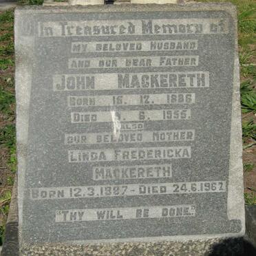 MACKERETH John 1886-1955 &amp; Linda Fredericka 1887-1962