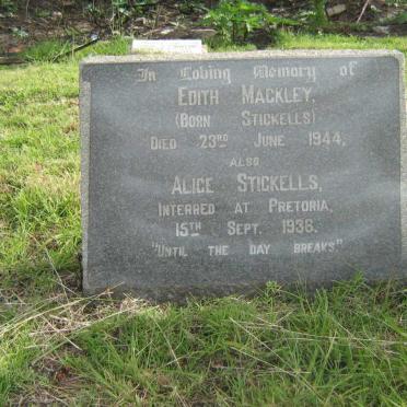 MACKLEY Edith nee STICKELLS -1944 :: STICKELLS Alice -1936