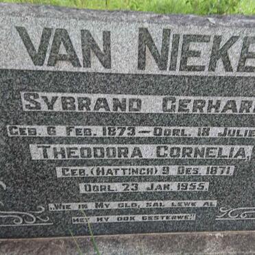 NIEKERK Sybrand Gerhardus, van 1873-1944 &amp; Theodora Cornelia HATTINGH 1871-1955