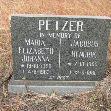 PETZER Jacobus Hendrik 1895-1981 &amp; Maria Elizabeth Johanna 1898-1963
