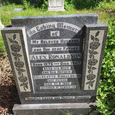 RONALDSON Alex 1876-1947 &amp; Charlotte PETERS  -1956