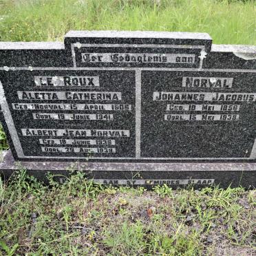 ROUX Aletta Catherina, le nee NORVAL 1906-1941 :: NORVAL Johannes Jacobus 1856-1938 :: NORVAL Albert Jean 1936-1939