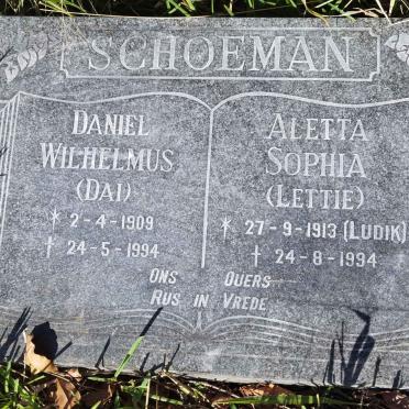 SCHOEMAN Daniel Wilhelmus 1909-1994 &amp; Aletta Sophia LUDIK 1913-1994