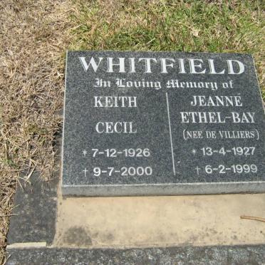 WHITFIELD Keith Cecil 1926-2000 &amp; Jeanné Ethel-Bay DE VILLIERS 1927-1999