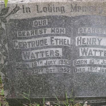 WATTERS Henry Loch 1892-1943 &amp; Gertrude Ethel 1893-1952
