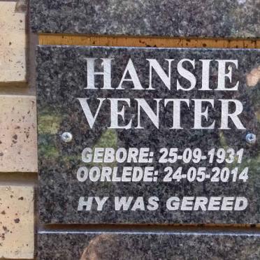 VENTER Hansie 1931-2014