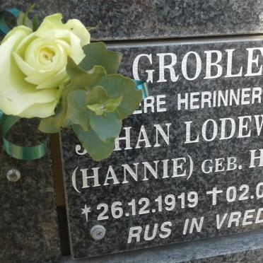 GROBLER Johan Lodewikus nee HEFER 1919-2011