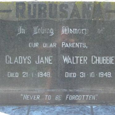 RUBUSANA Walter Chubbie  -1949 &amp; Gladys Jane  -1948