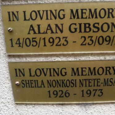 GIBSON Alan 1923-2008 :: NTETE-MSAULI Sheila Nonkosi 1926-1973