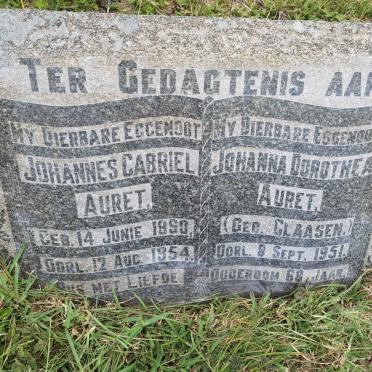 AURET Johannes Gabriel 18?0-1954 &amp; Johanna Dorothea CLAASEN -1951
