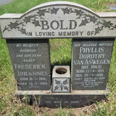 BOLD Frederick Johannes 1918-1964 &amp; Phyllis Dorothy VAN ASWEGEN nee BOLD 1921-1995