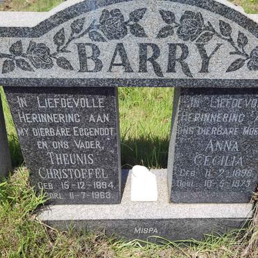BARRY Theunis Christoffel 1894-1963 &amp; Anna Cecilia 1898-1973