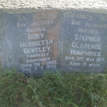 BENTLEY Ruby Henrietta formerly HUMPHRIES 1885-1950 :: HUMPHRIES Stephen Clarence -1912
