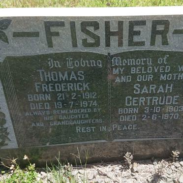 FISHER Thomas Frederick 1912-1974 &amp; Sarah Gertrude 1903-1970