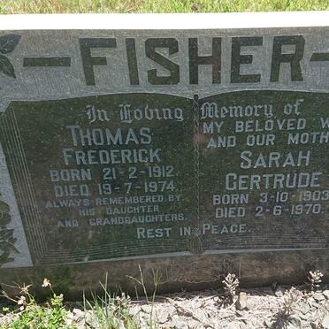 FISHER Thomas Frederick 1912-1974 &amp; Sarah Gertrude 1903-1970