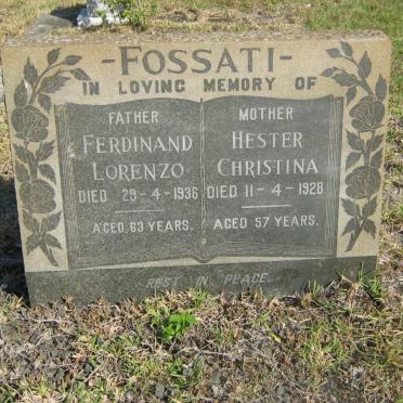FOSSATI Ferdinand Lorenzo -1936 &amp; Hester Christina -1928