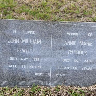 HEWITT John William -1936 &amp; Annie Marie PADDOCK -1934
