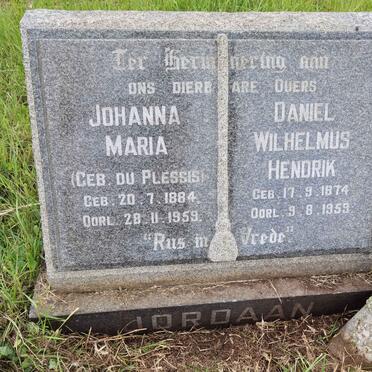 JORDAAN Daniel Wilhelmus Hendrik 1874-1959 &amp; Johanna Maria DU PLESSIS 1884-1959