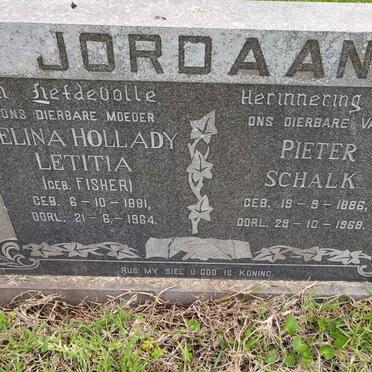 JORDAAN Pieter Schalk 1886-1968 &amp; Selina Hollady Letitia FISHER 1881-1964