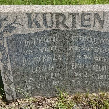 KURTEN Herman J. Fredrick 1900-1962 &amp; Petronella Cecilia 1904-1977