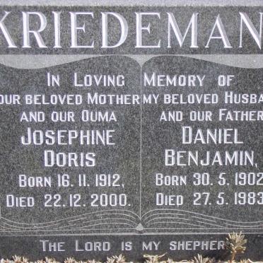 KRIEDEMANN Daniel Benjamin 1902-1983 &amp; Josephine Doris 1912-2000