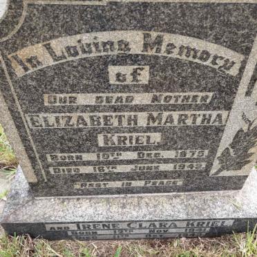 KRIEL Elizabeth Martha 1875-1943 :: KRIEL Irene Clara 1941-1943