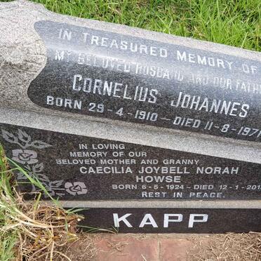 KAPP Cornelius Johannes 1910-1971 &amp; Caecilia Joybel Norah HOWSE 1924-2013