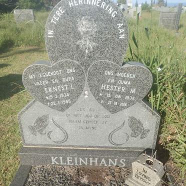 KLEINHANS Ernest L. 1934-1995 &amp; Hester M. 1936-2006