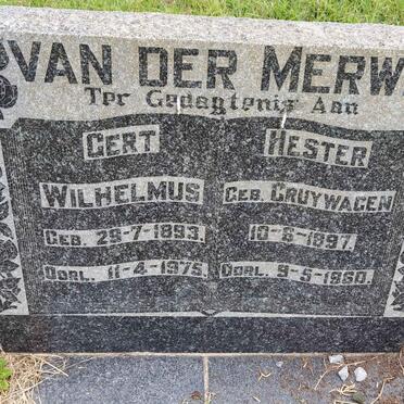 MERWE Gert Wilhelmus, van der 1893-1975 &amp; Hester CRUYWAGEN 1897-1960
