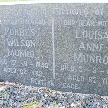 MUNRO Forbes Wilson -1949 &amp; Louisa Anne -1979