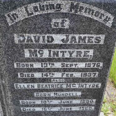 MCINTYRE David James 1876-1937 & Ellen Beatrice MUNDELL 1880-1960