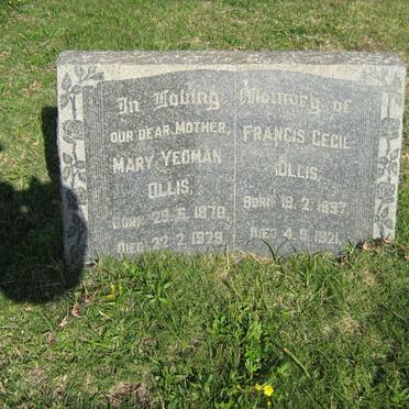 OLLIS Francis Cecil 1897-1921 :: OLLIS Mary Yeoman 1870-1929