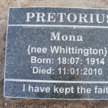 PRETORIUS Mona nee WHITTINGTON 1914-2010