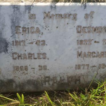 RALPH Charles 1868-1936 :: RALPH Margaret 1877-1941 :: RALPH Erica 1912-1933 :: RALPH Desmond 1922-1923