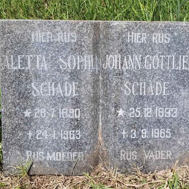 SCHADE Johann Gottlieb 1893-1965 &amp; Aletta Sophia 1890-1963