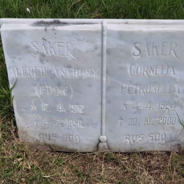 SAKER Alfred Anthony 1912-1990 & Cornelia Petronella 1924-2000